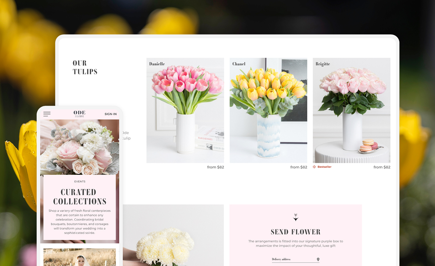 Ecran mobile et desktop fleurs
